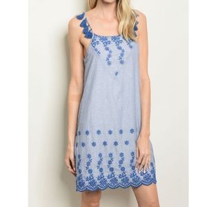 Blue and White Stripe Tassel Strap Tunic Dress